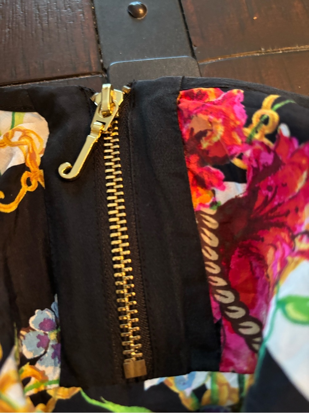 Juicy Couture Black, White, Pink & Gold Floral Stripe Mini Dress - Picture 9 of 12